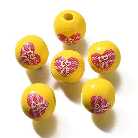 Valentine's Day Element Printed Wood Beads WOOD-R002-01-07-1