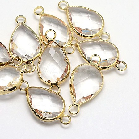 Golden Tone Brass Glass Teardrop Links connectors GLAA-J010A-01G-1