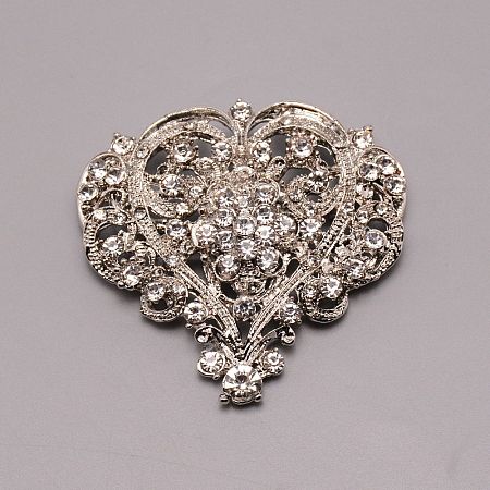 Sparkling Clear Cubic Zirconia Heart Brooch JEWB-TAC0009-02-1