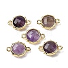 Brass Natural Amethyst Connector Charms KK-Z096-01G-03-1