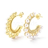 Clear Cubic Zirconia C-shape Stud Earrings with ABS Plastic Pearl Beaded EJEW-G333-15G-1