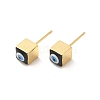 Long-Lasting Plated Cube with Enamel Evil Eye Stud Earring EJEW-E272-01G-02-1