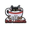 Cat with Coffee & Word Coffee Is My Language Enamel Pins JEWB-Q014-12A-1