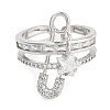 Rack Plating Brass Micro Pave Cubic Zirconia Paper Clip Open Cuff Rings for Women RJEW-C080-02P-2