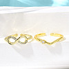 2Pcs 2 Styles Brass Micro Pave Clear Cubic Cuff Zirconia Rings for Women RJEW-S399-04G-2