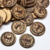 2 Holes Flat Round Engraved Animal Coconut Sewing Buttons BUTT-O008-01-1