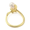 Flower Natural Pearl Cuff Ring with Rhinestone RJEW-H220-14G-3