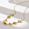 Brass Pave Cubic Zirconia Rose Flower Link Cable Chain Necklaces for Women NJEW-C121-05B-05G-3