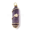 Natural Amethyst Copper Wire Wrapped Pointed Pendants PALLOY-JF02462-02-1