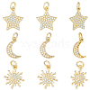 9Pcs 3 Styles Brass Micro Pave Cubic Zirconia Pendants ZIRC-BBC0003-75-7