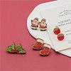 4 Pairs Santa Claus & Holly Leaves & Christmas Socking Printed Wood Stud Earrings EJEW-OY001-02-4