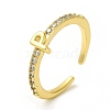 Clear Cubic Zirconia Initial Letter Open Cuff Ring RJEW-H120-09G-P-1