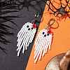 Halloween Woven MIYUKI Seed Beads Ghost Hoop Earrings EJEW-JE05854-02-2