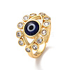 Lampwork Evil Eye Open Cuff Ring with Clear Cubic Zirconia RJEW-L104-03G-01-1