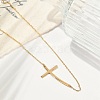 Ion Plating(IP) 304 Stainless Steel Religion Curved Cross Pendant Cable Chain Necklaces for Women NJEW-P320-13G-3