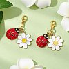 Ladybug & Flower Alloy Enamel Pendant Decoration HJEW-JM02600-1