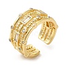 Rack Plating Real 18K Gold Plated Brass Rectangle Open Cuff Rings RJEW-B048-09G-1