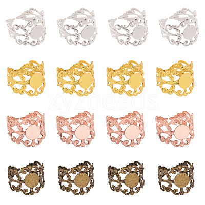 28pcs 4 Colors Rack Plating Brass Wide Open Cuff Ring Findings KK-CA0002-25-1