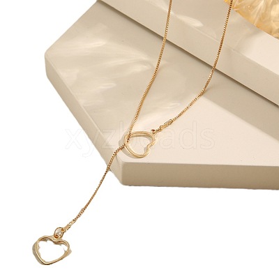 Double Hollow Heart Alloy Lariat Necklaces for Women FS-WG9B5F3-02-1