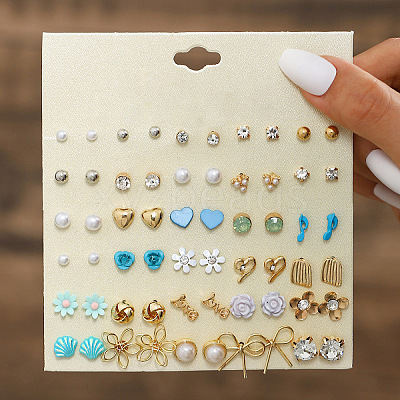 30Pairs Alloy & Plastic Imitation Pearl & Rhinestone Stud Earring Sets WGF62EF-16-1