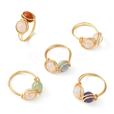 Natural Mixed Gemstone Finger Ring RJEW-JR00590-1