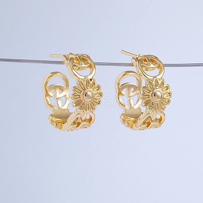 C-shaped Hollow Sunflower Brass Stud Earrings VI6809-1