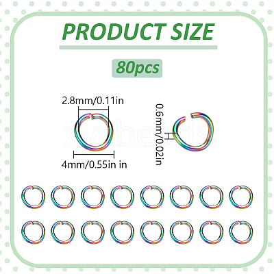 80Pcs 304 Stainless Steel Open Jump Rings STAS-LP0001-41C-02-1