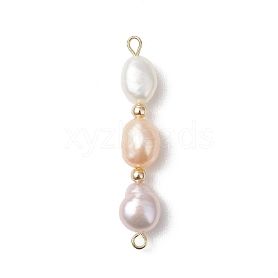 Three-Color Natural Pearl Potato Beaded Connector Charms PALLOY-JF04904-02-1