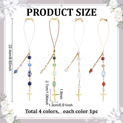4Pcs 4 Colors Cross Zinc Alloy & Resin & Dyed Natural Gemstone Car Rearview Mirror Pendant Decorations HJEW-PH0002-03-1