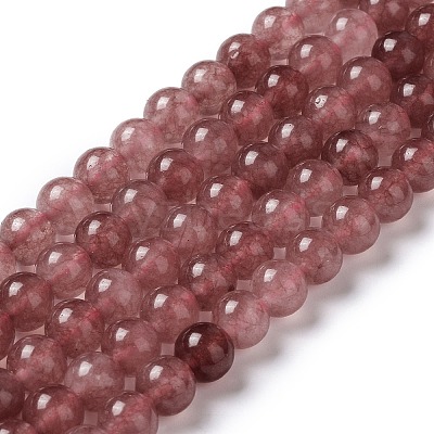 Natural Green Jade Imitation Strawberry Quartz Beads Strands G-B046-08B-1