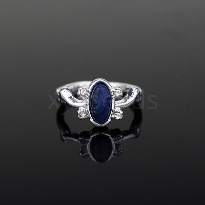 Alloy with Natural Lapis Lazuli Finger Rings FS-WGF3EDB-02-1