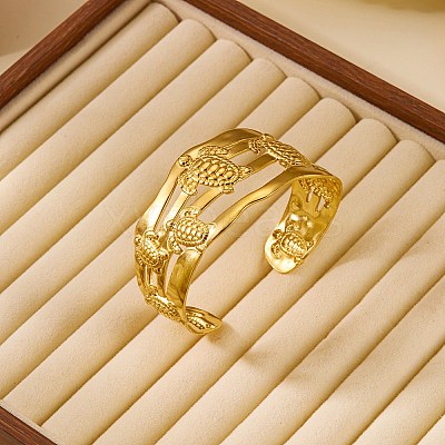 Ocean Theme 304 Stainless Steel Cuff Bangles for Women BJEW-Z171-01G-03-1