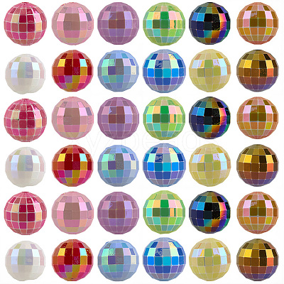 60cs 12 Colors UV Plating Rainbow Iridescent Acrylic Beads PACR-PA0001-11-1