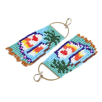 Boho Seed Bead Tree Pattern Tassel Earrings EJEW-Z072-01-1