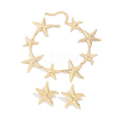 Starfish Iron Link Chain Necklaces & Stud Earrings Sets FS-WG81930-01-1