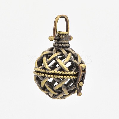Vintage Filigree Round Brass Cage Pendants KK-D389-15AB-1