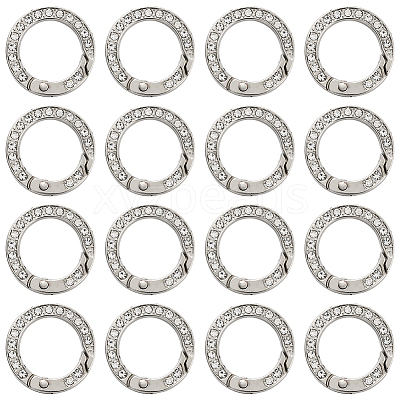 16Pcs Alloy Rhinestone Spring Gate Rings FIND-SP0004-52C-1