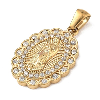 304 Stainless Steel Micro Pave Clear Cubic Zirconia Pendants CU-CBAF0F8-05A-G-1