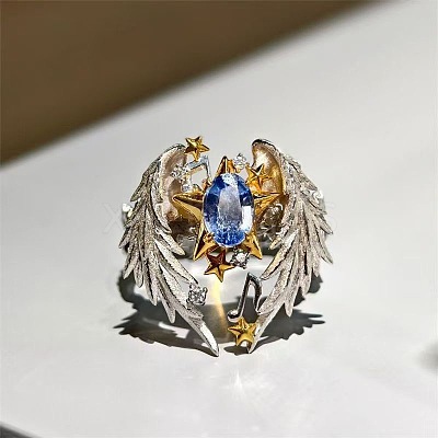 Alloy Rhinestone Wing Cuff Open Rings for Women WG253F1-01-1