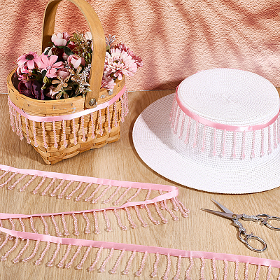 2.5 Yards Plastic Beads & Polyester Lace Ribbon SRIB-HY0001-16-1