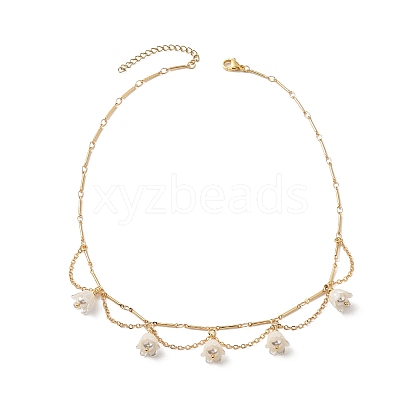 Shell Pearl & Acrylic Flower Bib Pendant Necklaces NJEW-TA00169-1