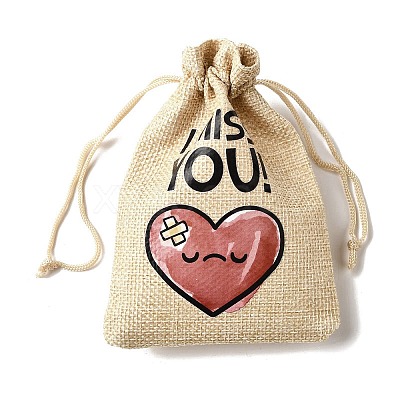 12Pcs 12 Styles Valentine's Day Printed Rectangle Burlap Cloth Packing Pouches ABAG-U006-02A-1