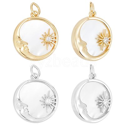 4Pcs 2 Colors Brass Micro Pave Clear Cubic Zirconia Pendants ZIRC-BBC0001-40-1