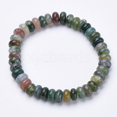 Natural Indian Agate  Beaded Stretch Bracelets BJEW-S127-02-1
