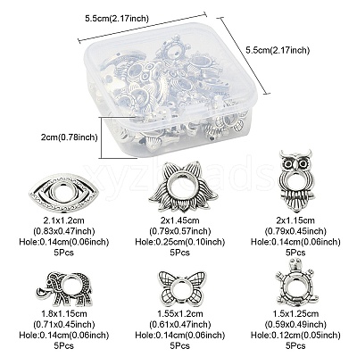 30Pcs 6 Style Tibetan Style Alloy Bead Frame FIND-YW0003-19-1