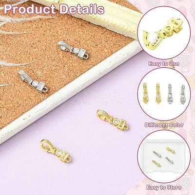 4Pcs 2 Colors Brass Micro Pave Clear Cubic Zirconia Fold Over Clasps KK-CJ0004-37-1