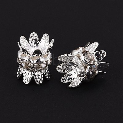 Brass Rhinestone Bead Caps X-RB-H042-14-1