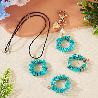 2Pcs Dyed Synthetic Turquoise Chip Beaded Pendants PALLOY-TAC0232-01-1