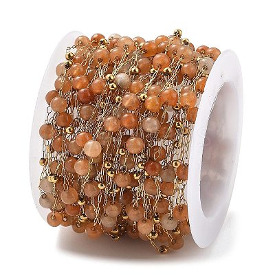 Natural Red Aventurine & 304 Stainless Steel Beads Link Chains CHS-K021-08A-05-1