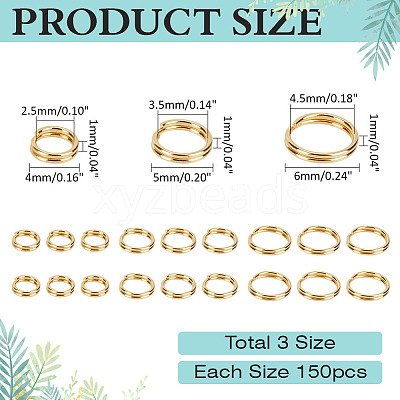 450Pcs 3 Style 304 Stainless Steel Split Rings STAS-ME0002-60-1